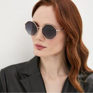 Moschino Love MOL 029/S 0000 9O Sunglasses Gold Geometric Frame, Grey Lenses